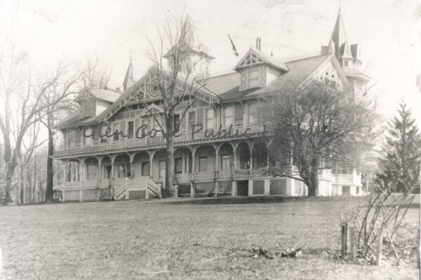 This grand estate was the  residence to several notable owners as a Summer retreat before Edward Ladew purchased it as his home.  W.E. Burton, an English comic actor and playwright built the home in 1855 in an area north of Morgan Park where the Shorecrest development is now located. The estate encompassed a full half mile of shoreline.  In his self published monograph, Harvey Ladew described Elsinore as "the largest gingerbread house in the world" and "like a huge white birthday cake trimmed with icing."